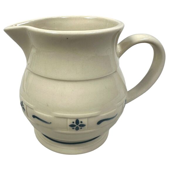 Longaberger Pottery Woven Traditions Blue Milk Juice Pitcher 1 QT USA 5 3/4" - Picture 3 of 8